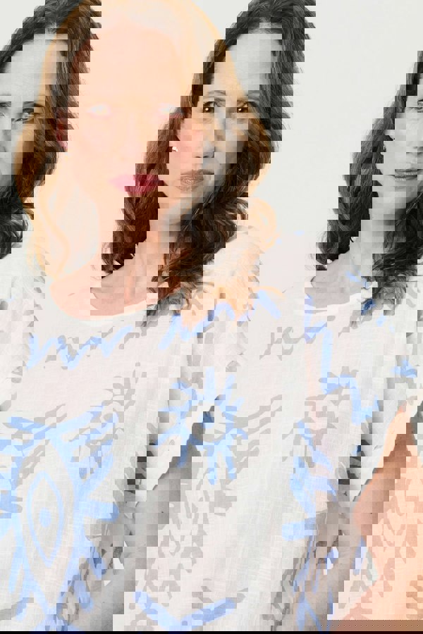 Blue | Printed Short Sleeve Relaxed Blouse
