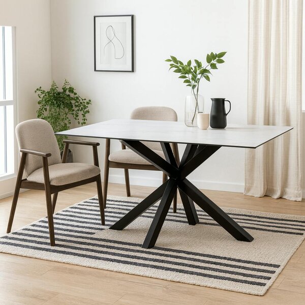 Wyld Haus Perth 160cm 6 Seater White Ceramic Dining Table Industrial Black Metal Legs