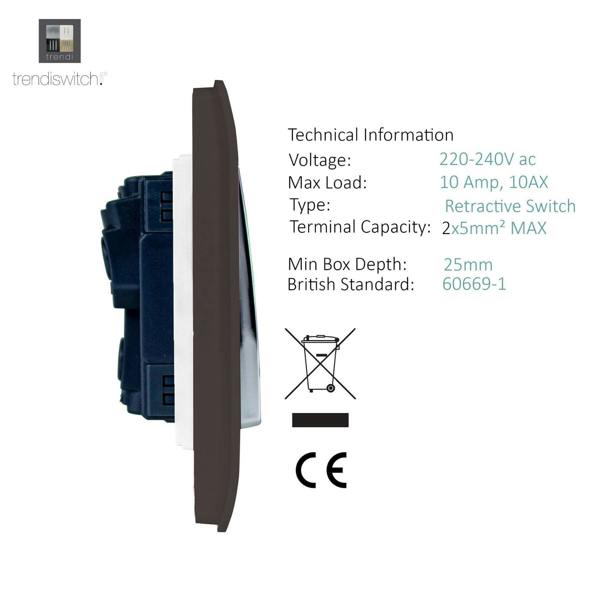 Trendi Switch 2 Gang Retractive Doorbell Switch in Dark Mocha Brown