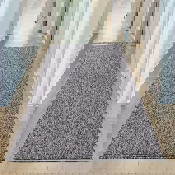  Grey Low Pile Area Rug Plain Design