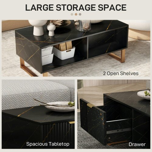 Wyld Haus Neva Wooden Black Marble Effect Coffee Table With Integrated Storage