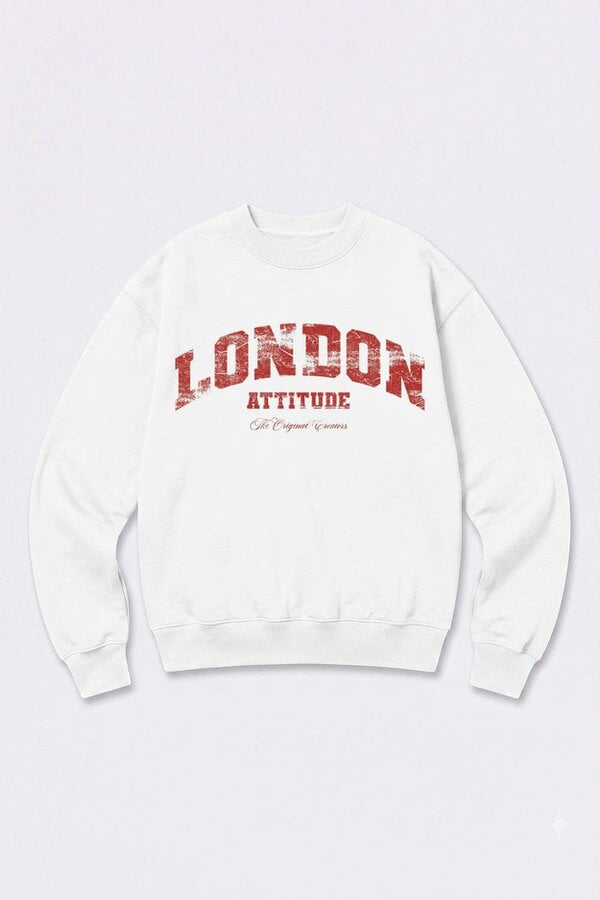 London Attitude Relaxed Fit Collegiate Graphic Sweatshirt in Red