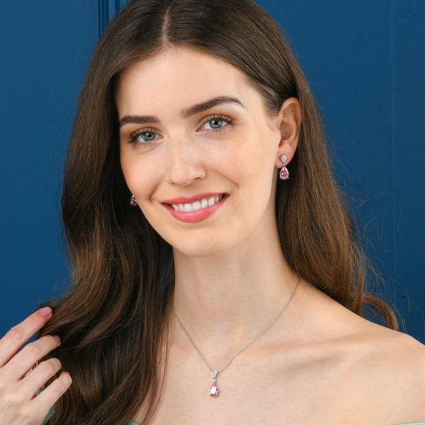 namana 925 Sterling Silver Light Pink Pear Drop Pendant Necklace For Women