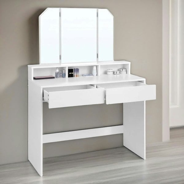 Rafaelo Mobilia 2 Drawer Dressing Table With Tri-Fold Mirror White