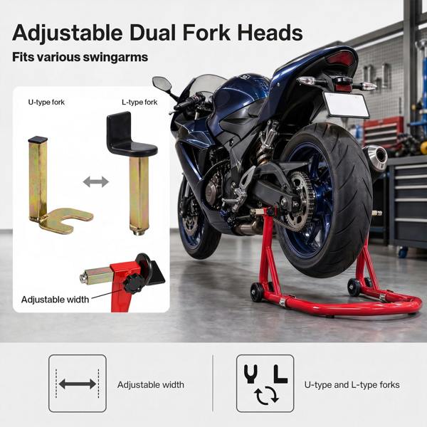 MONVELO Motorcycle Stand Heavy Duty 500KG Carbon Steel Lift Adjustable Fork Red