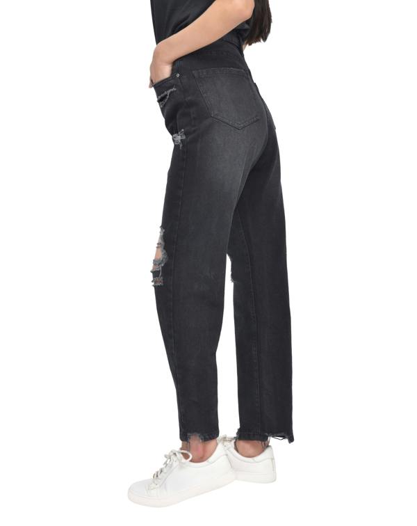 Smart Living Women's Casual Style High-Waist Torn Hem Rip Mom Jeans - Black