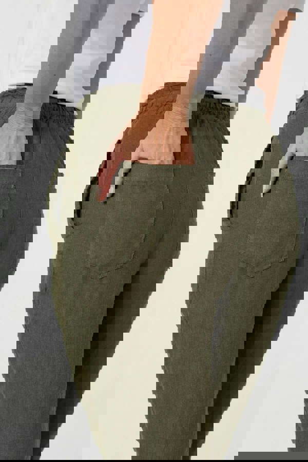 Khaki | Tie Front High Waist Slim Leg Trousers
