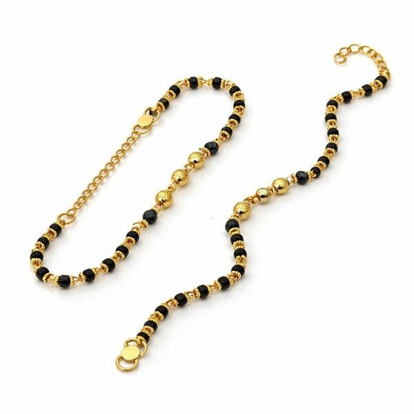 The Colourful Aura Gold Plated Three Ball Black Bead Kids Nazar Bracelet