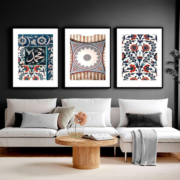 Islamic mosaic wall art | set of 3 pictures for hallway