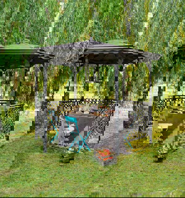 Cerland Lora Wooden Gazebo 3.2m Diameter Timber Garden Pavilion with Trellis