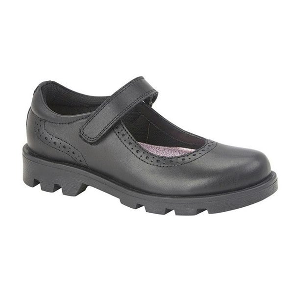 Roamers Girls Leather Touch Fastening Bar Shoe - Black
