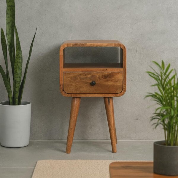 Wyld Haus Trento Mini Oak Mango Wood Curve Open Bedside Table