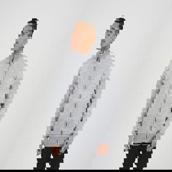 Brave Soul Grey Funnel Neck Zip Through Knitted Jumper - Grey Image 1