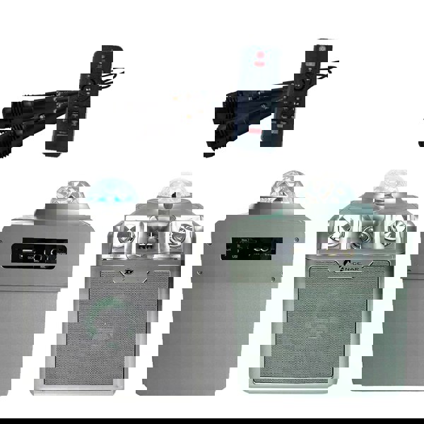 N-Gear | Disco Star 710 Silver Bluetooth Speaker Karaoke Set Party Box with Star Projector & 2 Microphones