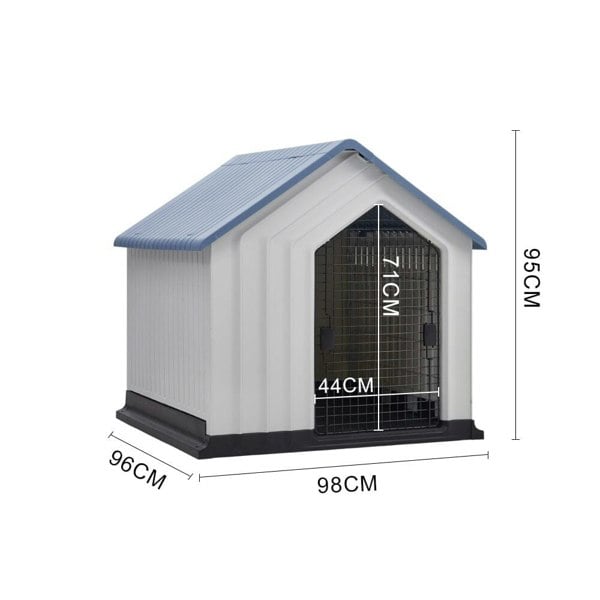 Large Blue-Top Plastic Dog House with Iron Door Living and Home