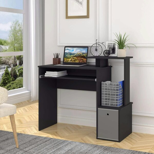Bobobiy Computer Desk with Sliding Keyboard Tray Storage Drawer Shelf Home Office Workstation Black