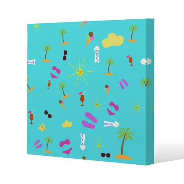 Benjamin Tate Design Beach Cartoons Slim Style Canvas Print  90x90cm , 15mm Slim Real wood.
