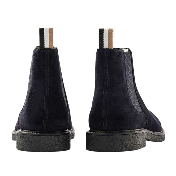 Boss Mens Embossed Suede Stitch Detail Chelsea Boots - Dark Blue - 