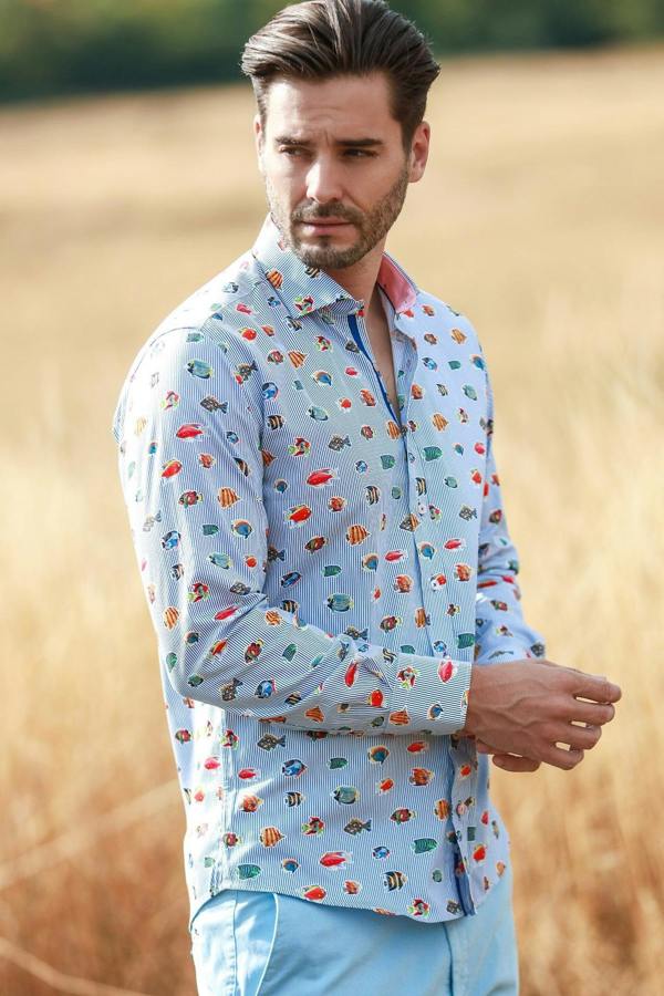 STRIPE PRINTED MULTICOLOR FISH LONG SLEEVE - Claudio Lugli Shirts