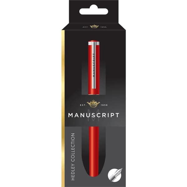 Hedley Racing Red & Chrome Trim - Fountain Pen - Manuscript Medium Italic Nib.