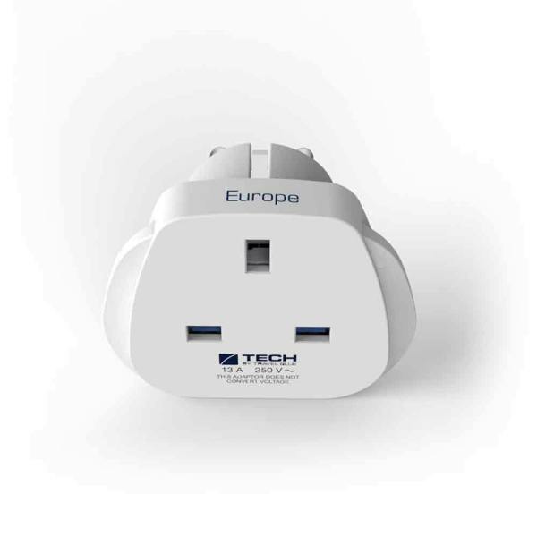 Travel Blue UK to Europe Travel Adaptor Plug (Earthed) | UK 3 Pin to EU 2 Pin Adapter for European Countries except Italy, Switzerland, Denmark