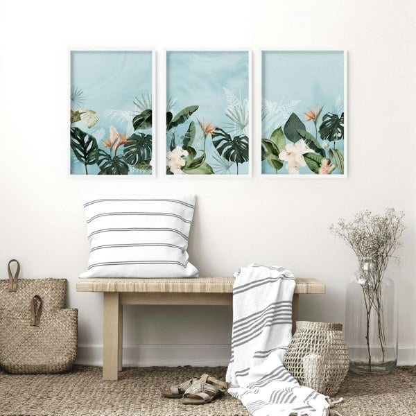 Green wall art for living room | Set of 3 wall art prints