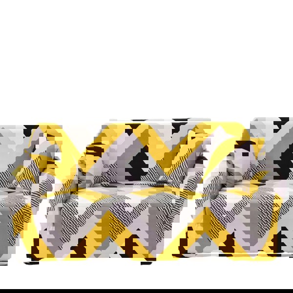 Anyhouz Anyseat 4 Seater Sofa Cover Yellow Wave Style and Protection For Living Room Sofa Chair Elastic Stretchable Slipcover