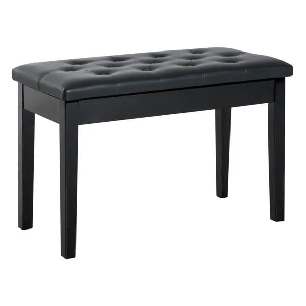 Black PU leather upholstered piano stool bench with tufted padded seat and four legs