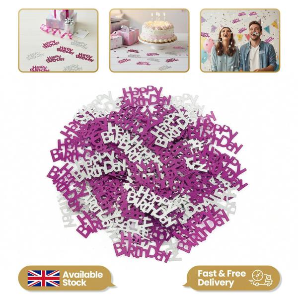 14g Pink and Silver Happy Birthday Confetti Table Scatter for Birthday Party Decorations image 9