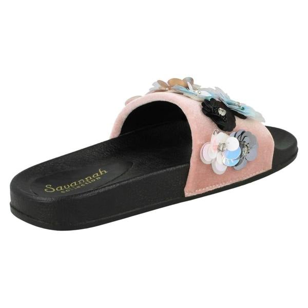 Savannah Ladies Savannah Sequin Flower Slider Mules