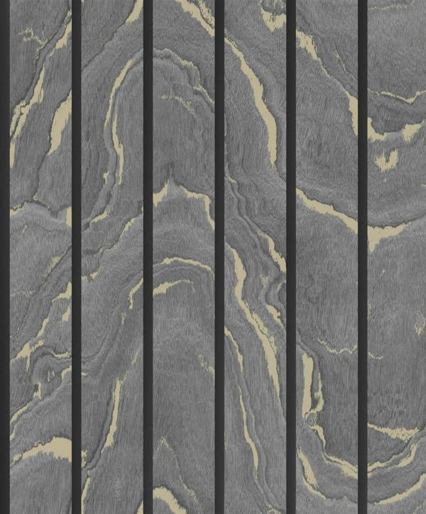 Woodgrain Panel Charcoal & Gold Wallpaper image 3