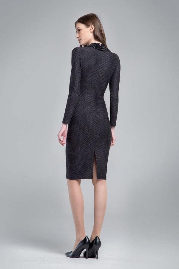 Rumour London Rebecca black soft jersey dress with waistline drapes and a detachable collar