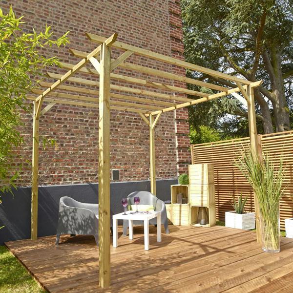 Cerland Ancolie Wooden Pergola 3m x 3m Square Timber Garden Shelter Gazebo