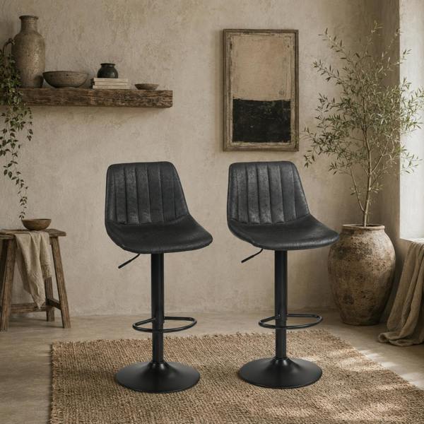 Wyld Haus Nalo Set Of 2 Black Leathaire Upholstered Tub Style Bar Stools