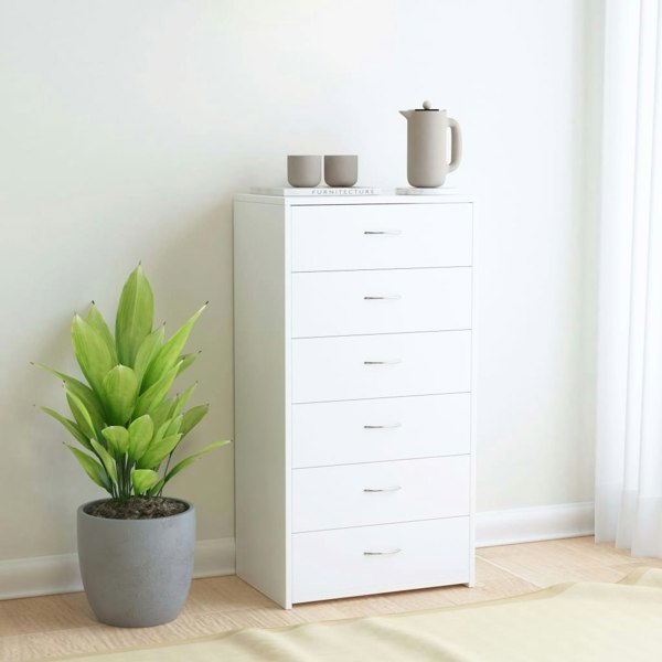 Berkfield Sideboard with 6 Drawers White 50x34x96 cm Engineered Wood