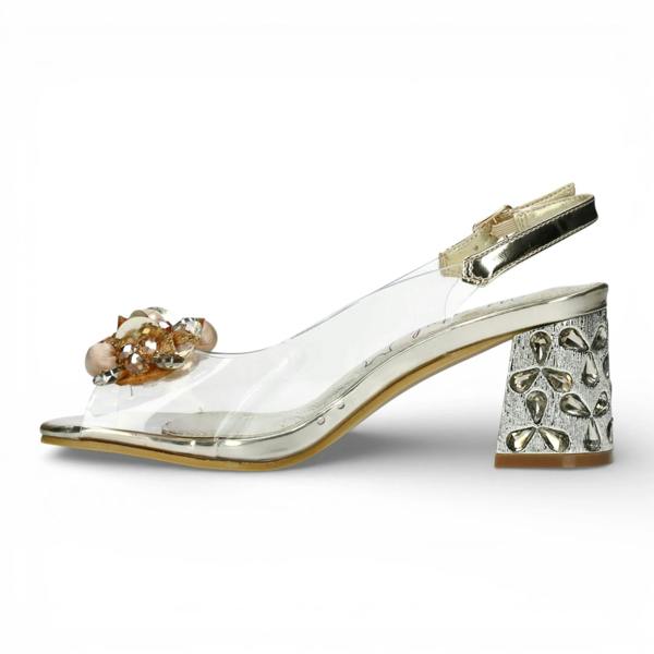 Laura Vita Marlene 12 - Women’s Clear Golden Block Heel Sandals