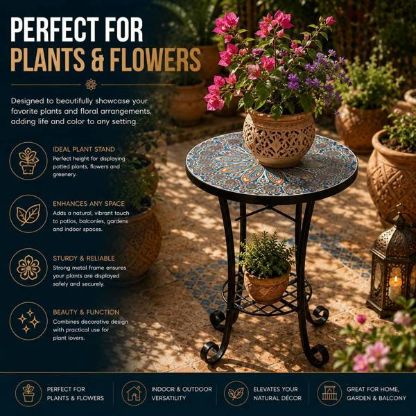 35cm Cairo Mosaic Plant Stand/Side Table image 4
