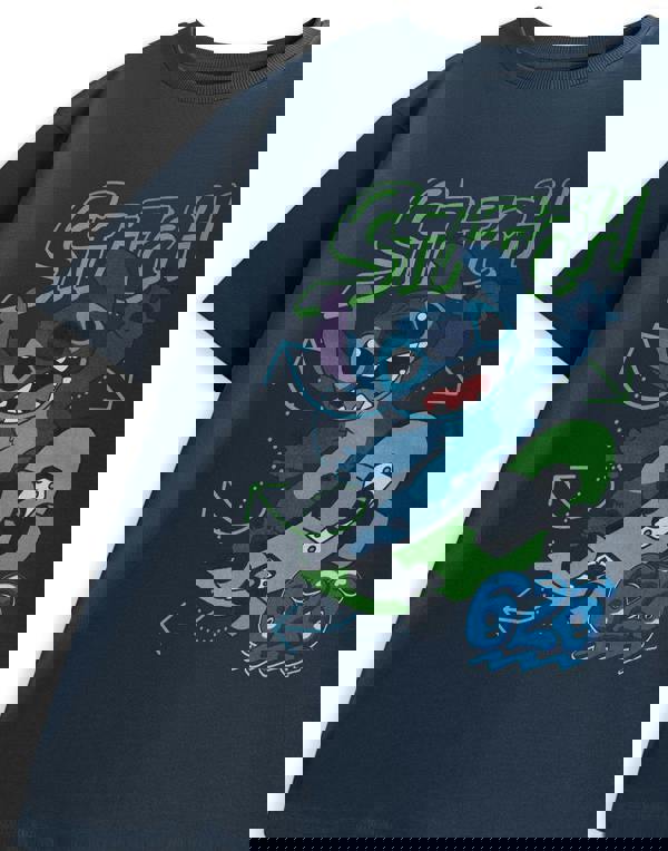 Disney Lilo & Stitch Boys Blue Skateboard Short Sleeved T-Shirt