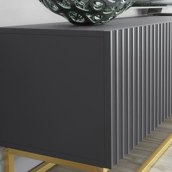 Mex Furniture Modular Grey TV Unit with Gold Base 200cm – Fluted Fronts & Push-Down Doors