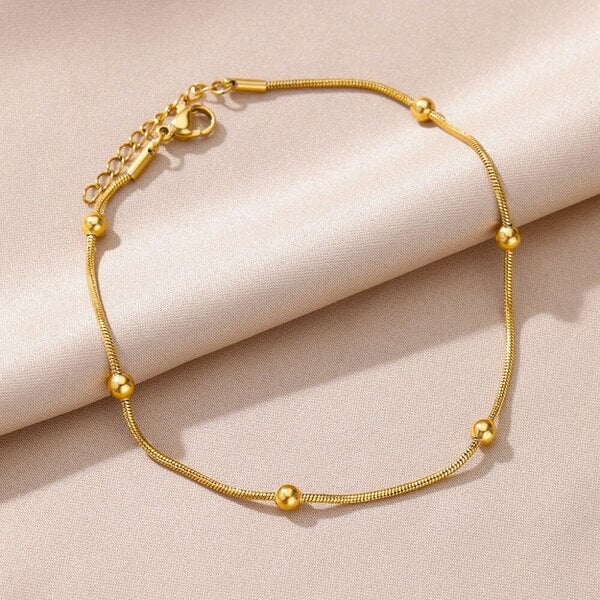 The Colourful Aura Brass Beaded Round Ball Minimalist Boho Slim Foot Payal Anklet