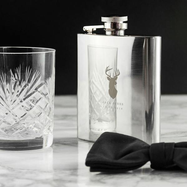 Abode Home & Gifts Personalised Stag Stainless Steel Hip Flask