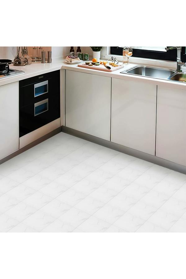 Living and Home 10Pcs Volakas White Marble Self Adhesive PVC Wall & Floor Tile Stickers for Bathroom Kitchen Living Room Bedroom, 20 x 20cm(0.4㎡)