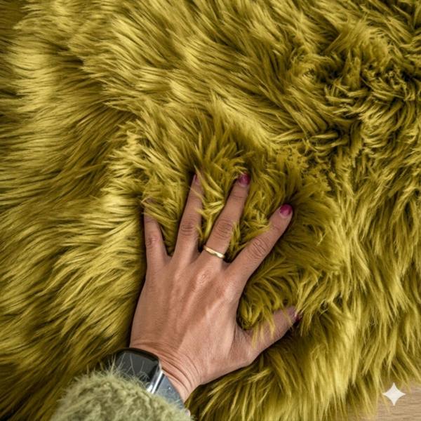HomeSpace Direct Luxury Faux Rabbit Fur Rug Mustard Yellow