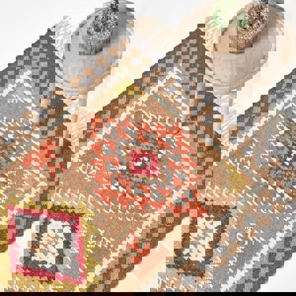 HOMESCAPES Jaipur Handwoven Brown and Orange Kilim Wool Rug