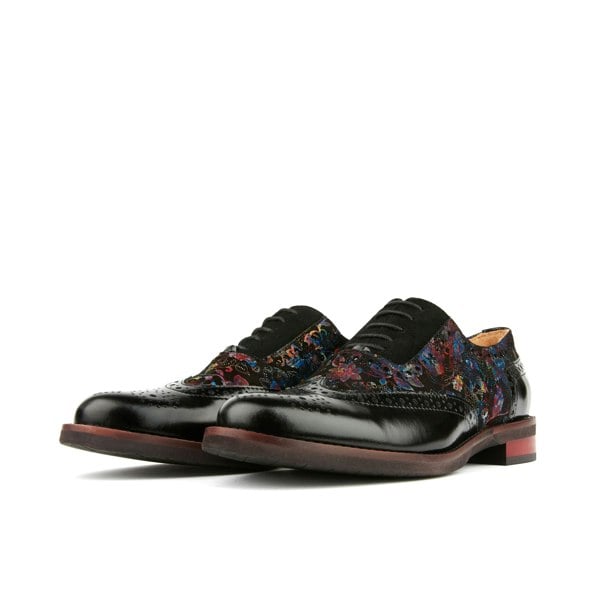 Embassy London Vivienne - Black Flower - Women's almond toe lace up leather oxfords with broguing