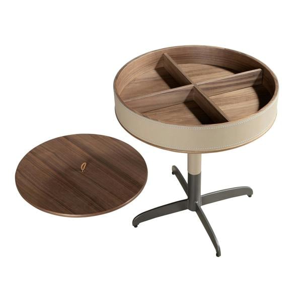 Angel Cerdá Round Corner Table in Leatherette, Walnut and Grey Steel 2156