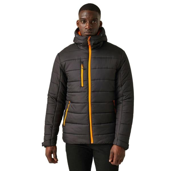 Regatta Mens Navigate Thermal Padded Jacket - Black/Orange Pop - 