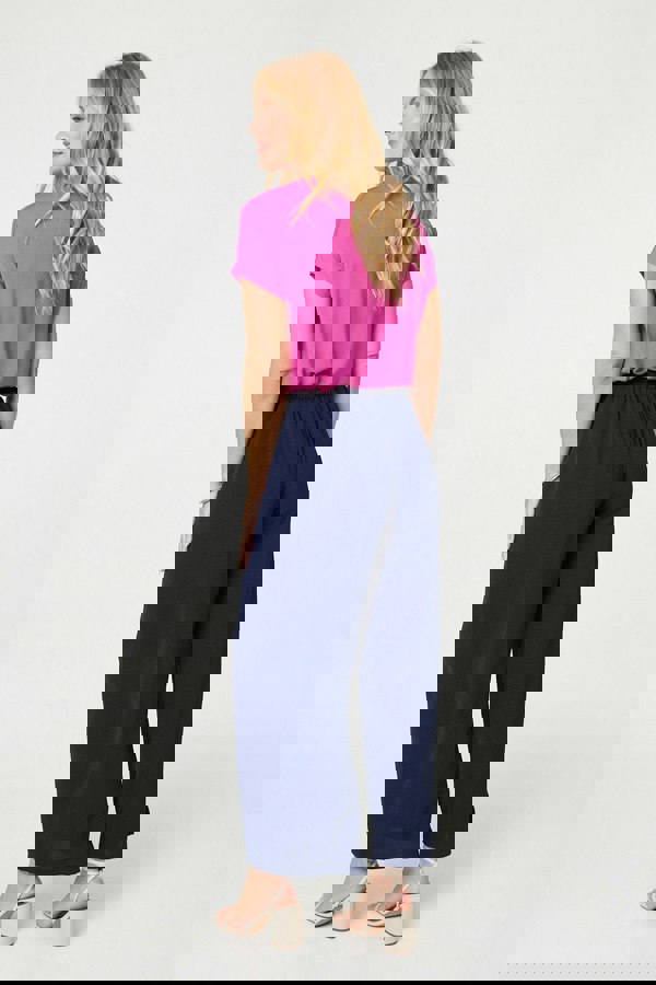 Navy | Button Detail Wide Leg Trousers