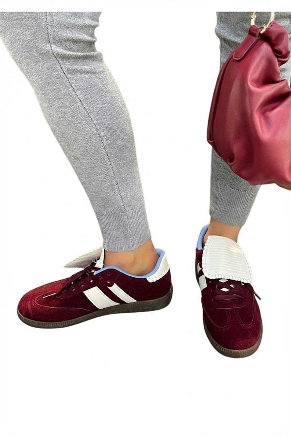 Johanna Lace-up Flip Tongue Round Toe Trainers - Wine_wb