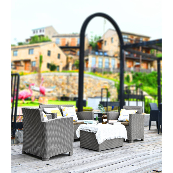 Centurion Supports SANTANA 4 Piece PE Rattan 4-Seater with Cushions Garden Furniture and Coffee Table Set in Grey